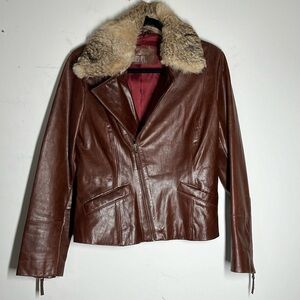 Trucco Fur Collar Leather Bomber Pilot Jacket